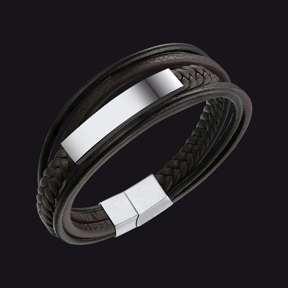 Custom ID Braided Leather Bracelet