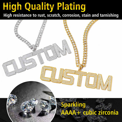 Custom Name Letter Pendant Necklace with CZ Stones for Men Women