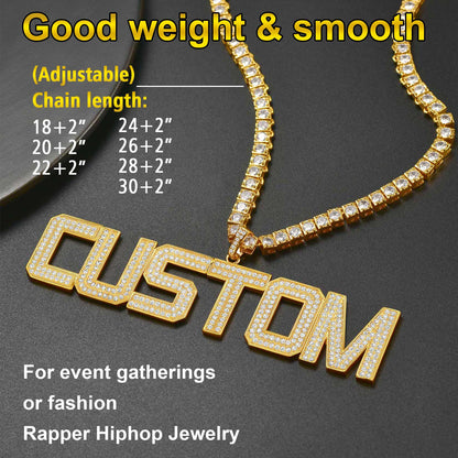 Custom Name Letter Pendant Necklace with CZ Stones for Men Women