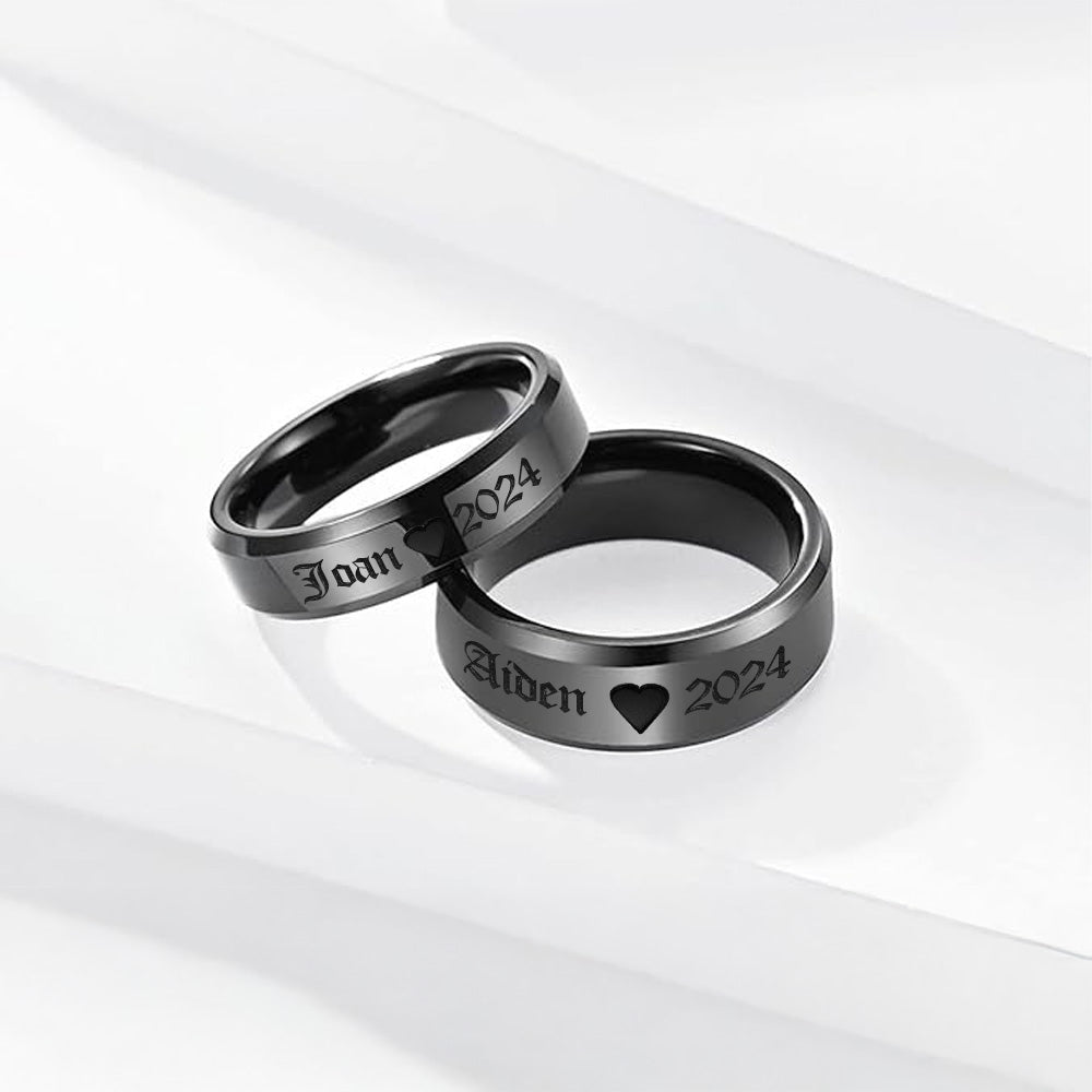 Name Matching Promise Band Rings for Couple