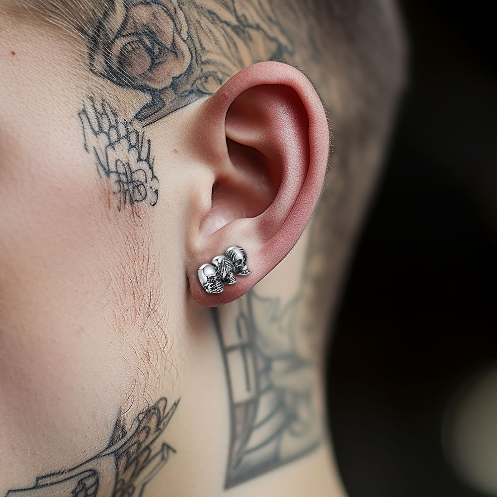 FaithHeart See No Evil, Hear No Evil, Speak No Evil Skulls Stud Earrings FaithHeart