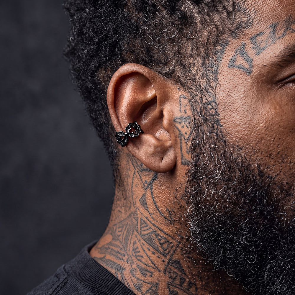 Men wearing No Pierced Vintage Filigree Open Hoop Clips Ear Cuff