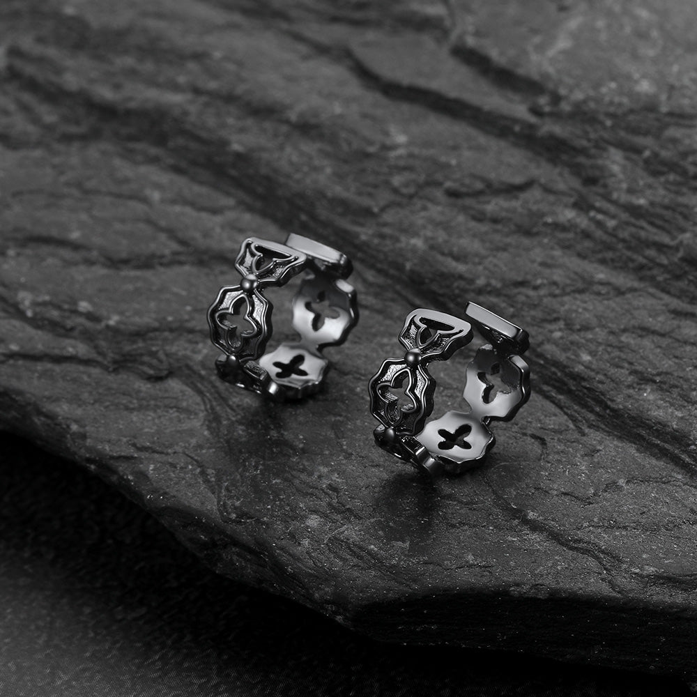 A pair of small silver No Pierced Vintage Filigree Open Hoop Clips Ear Cuff for Men