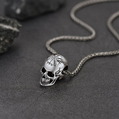 Skull Nordic Compass Pendant Necklace for Men