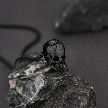 Skull Nordic Compass Pendant Necklace for Men