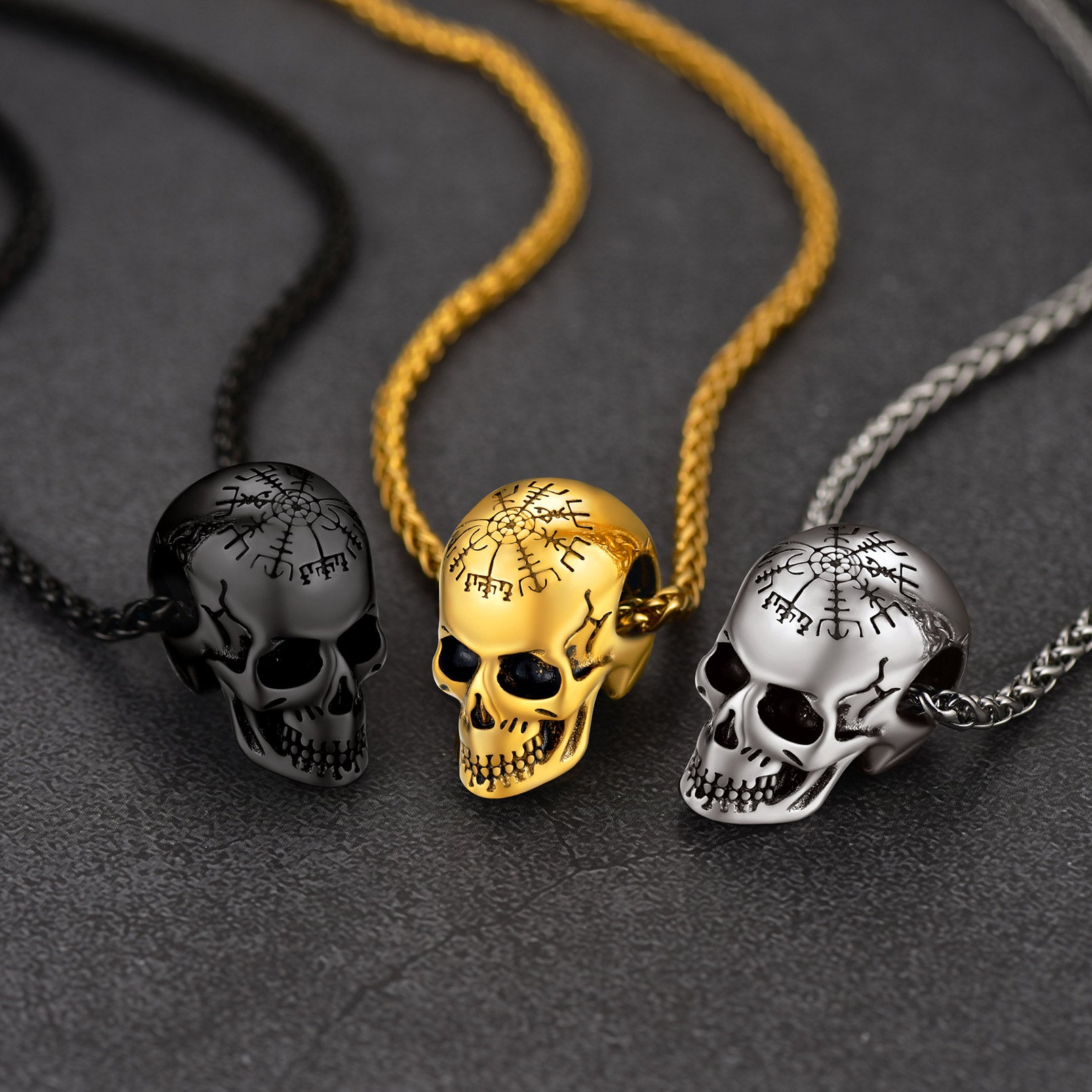 Skull Nordic Compass Pendant Necklace for Men