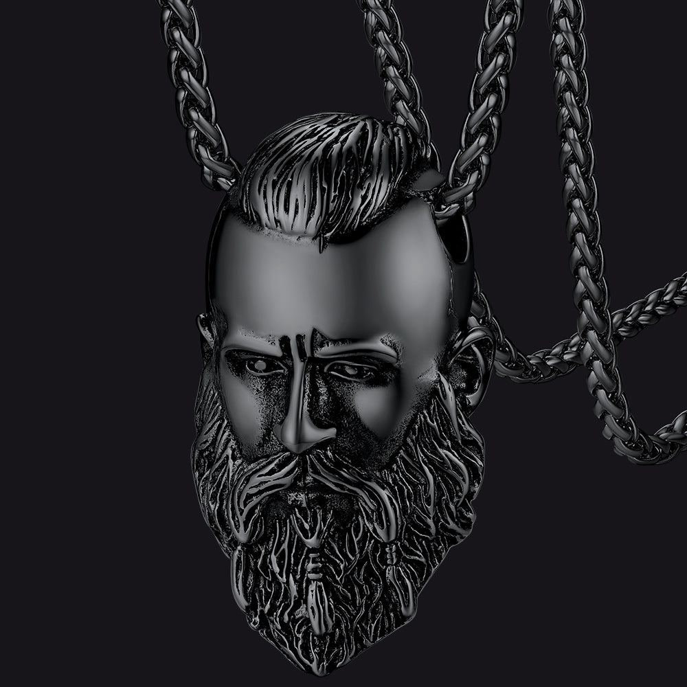 FaithHeart Nordic Viking Head Necklace Amulet for Men Boys
