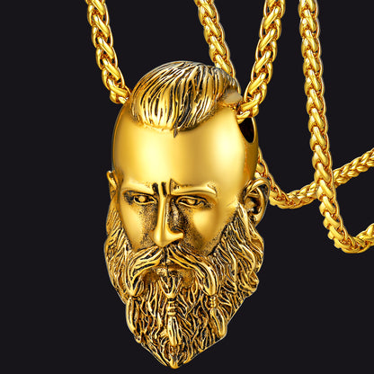 FaithHeart Nordic Viking Head Necklace Amulet for Men Boys