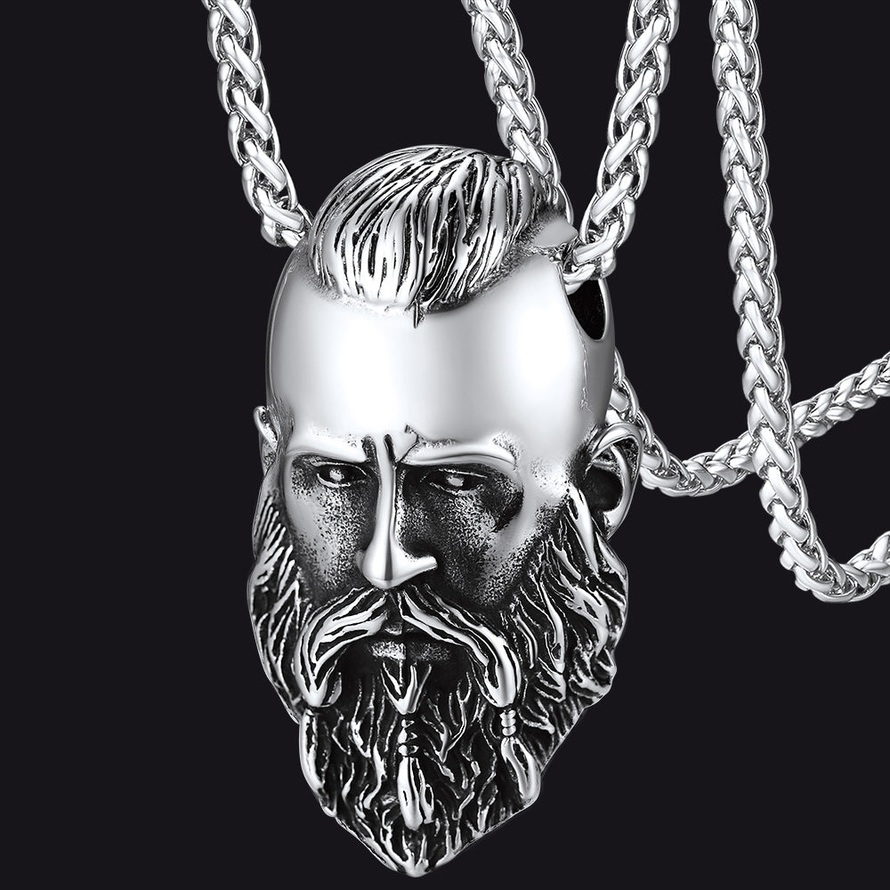 FaithHeart Nordic Viking Head Necklace Amulet for Men Boys