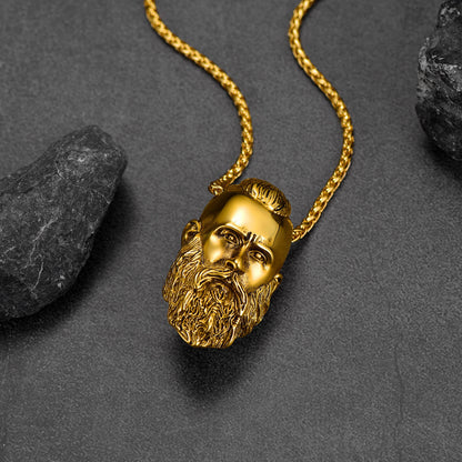 FaithHeart Nordic Viking Head Necklace Amulet for Men Boys