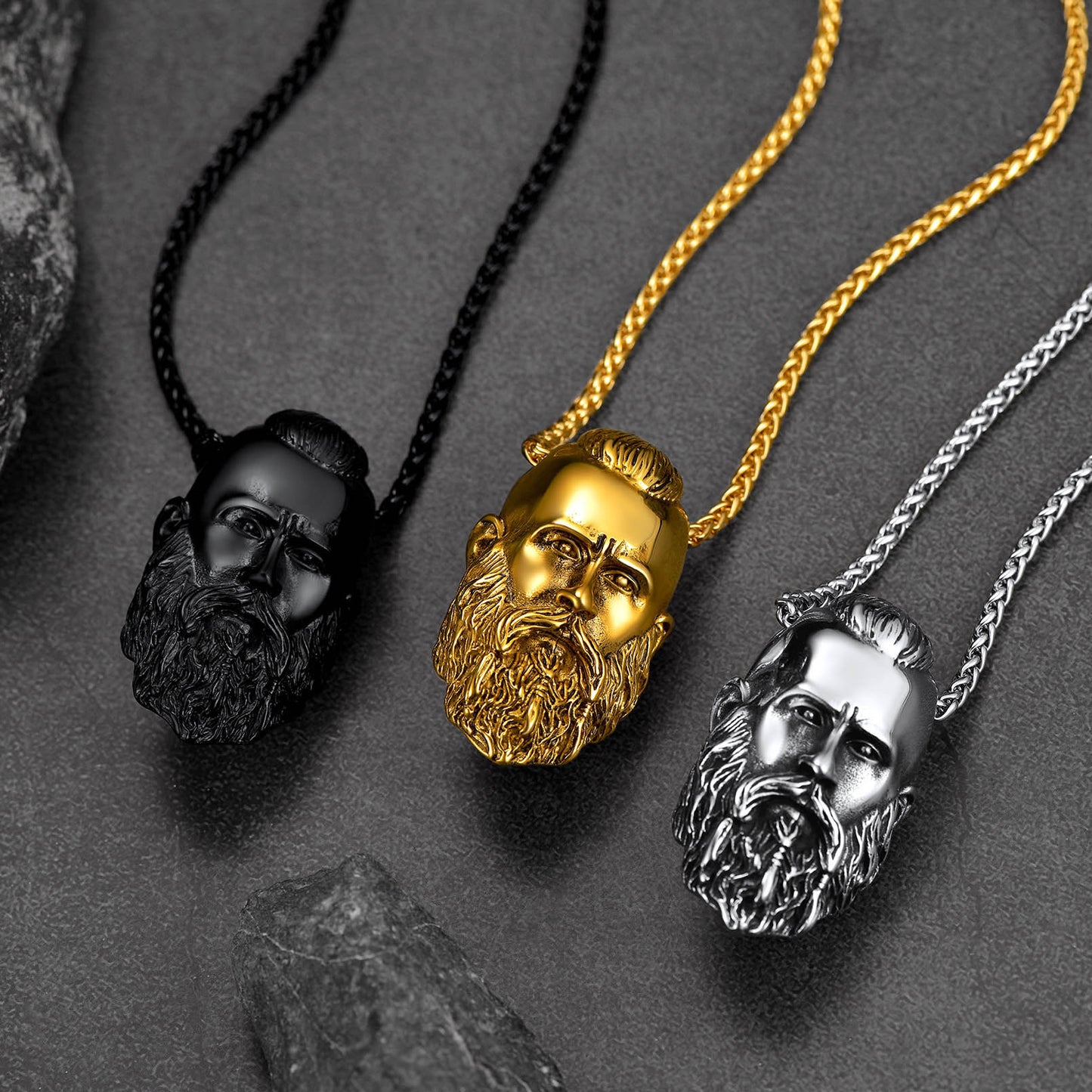 FaithHeart Nordic Viking Head Necklace Amulet for Men Boys