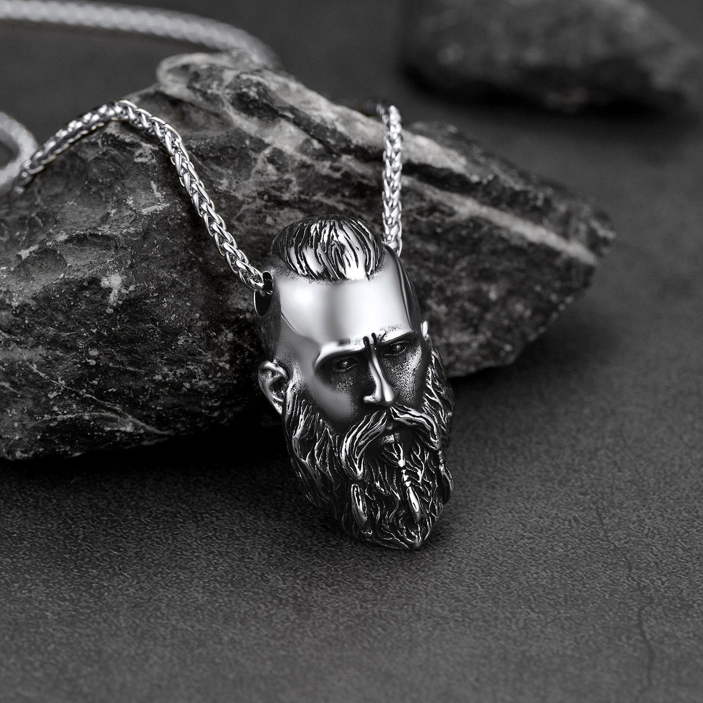 FaithHeart Nordic Viking Head Necklace Amulet for Men Boys