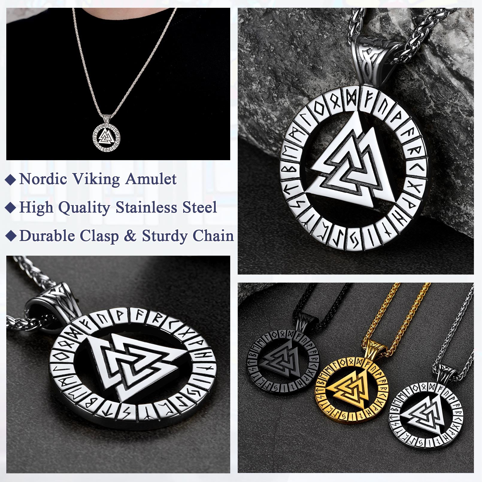 Nordic Viking Runes Celtic Pendant Necklaces for Men