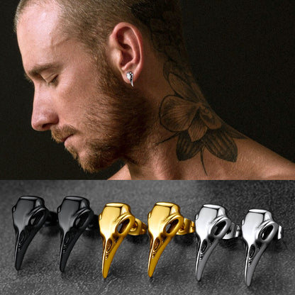FaithHeart Gothic Norse Viking Raven Stud Earrings for Men