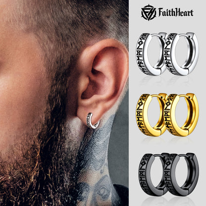 FaithHeart Norse Viking Runes Hoop Earrings For Men Women FaithHeart