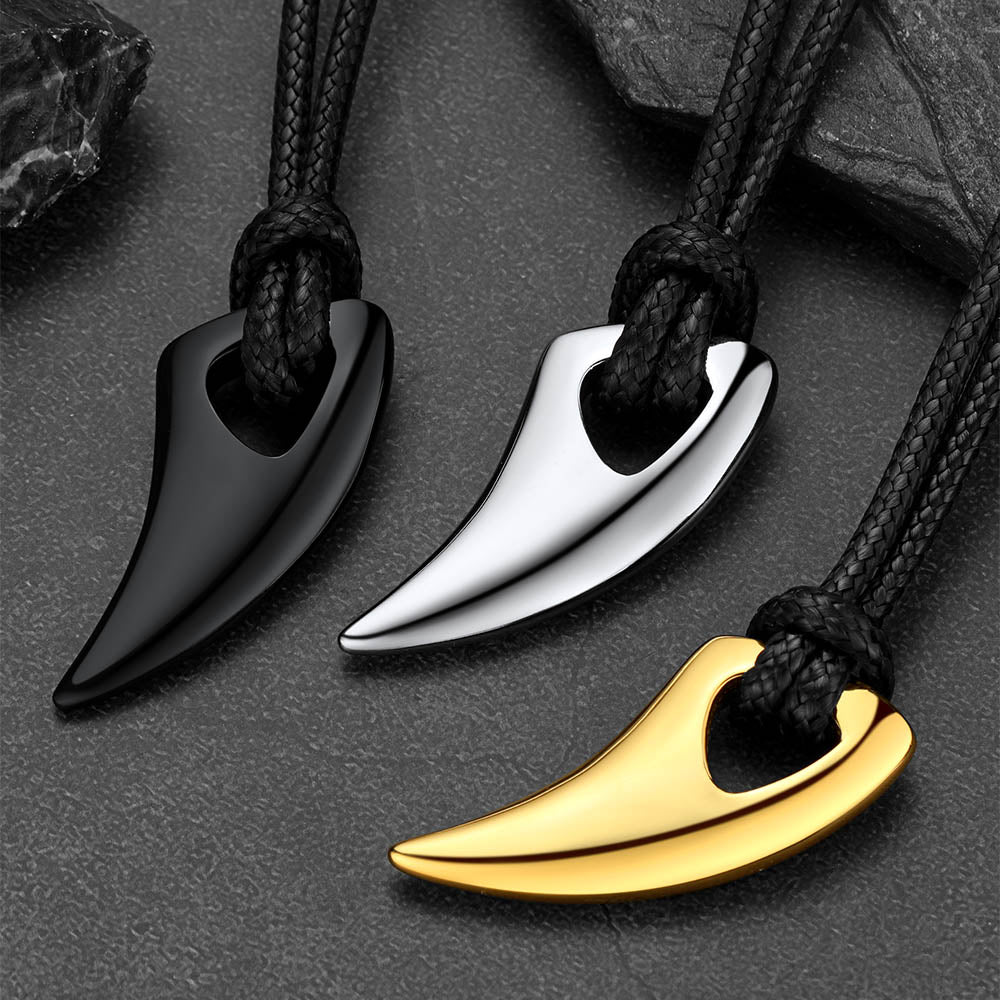  Norse Viking Wolf Tooth Spear Leather Necklace for Men