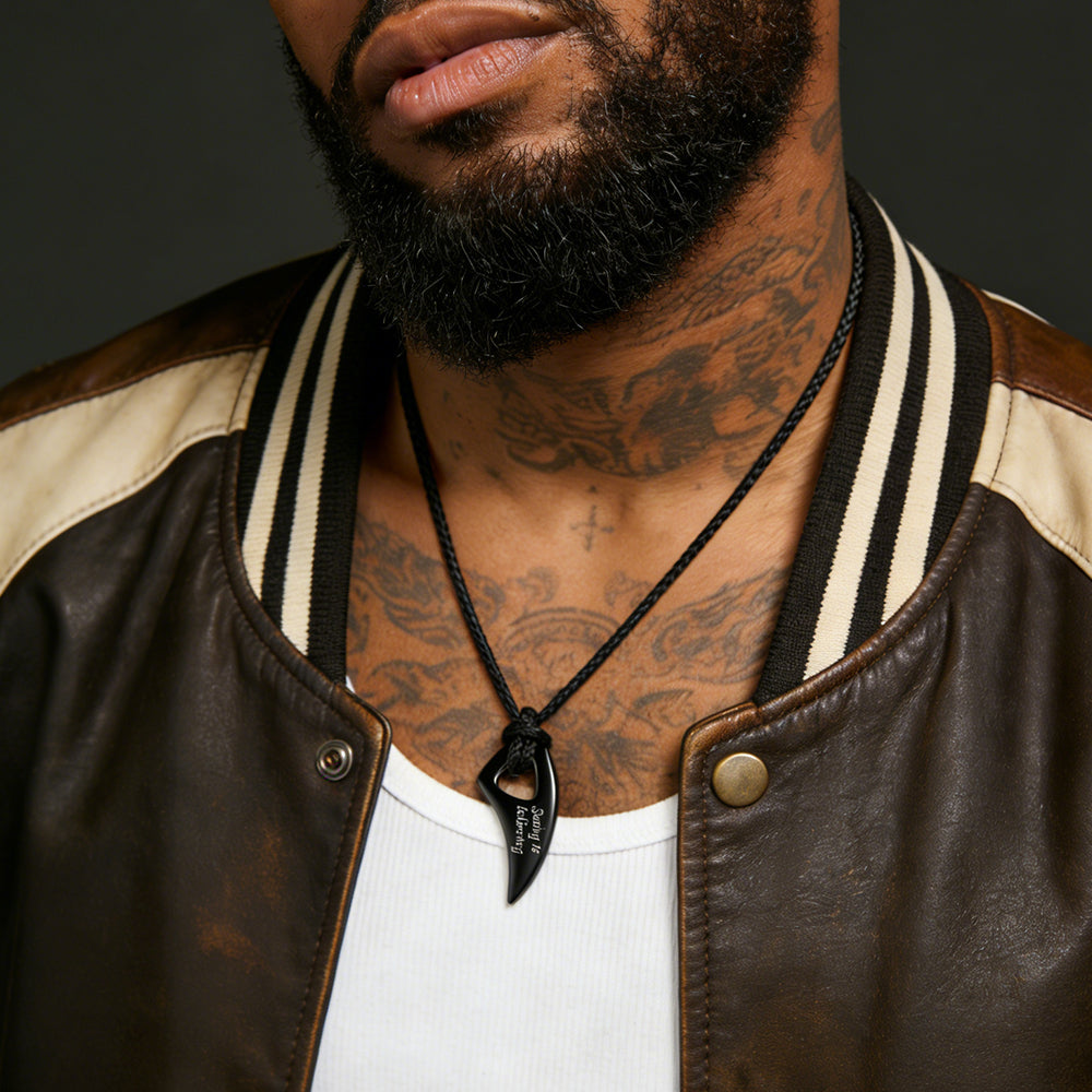  Norse Viking Wolf Tooth Spear Leather Necklace for Men