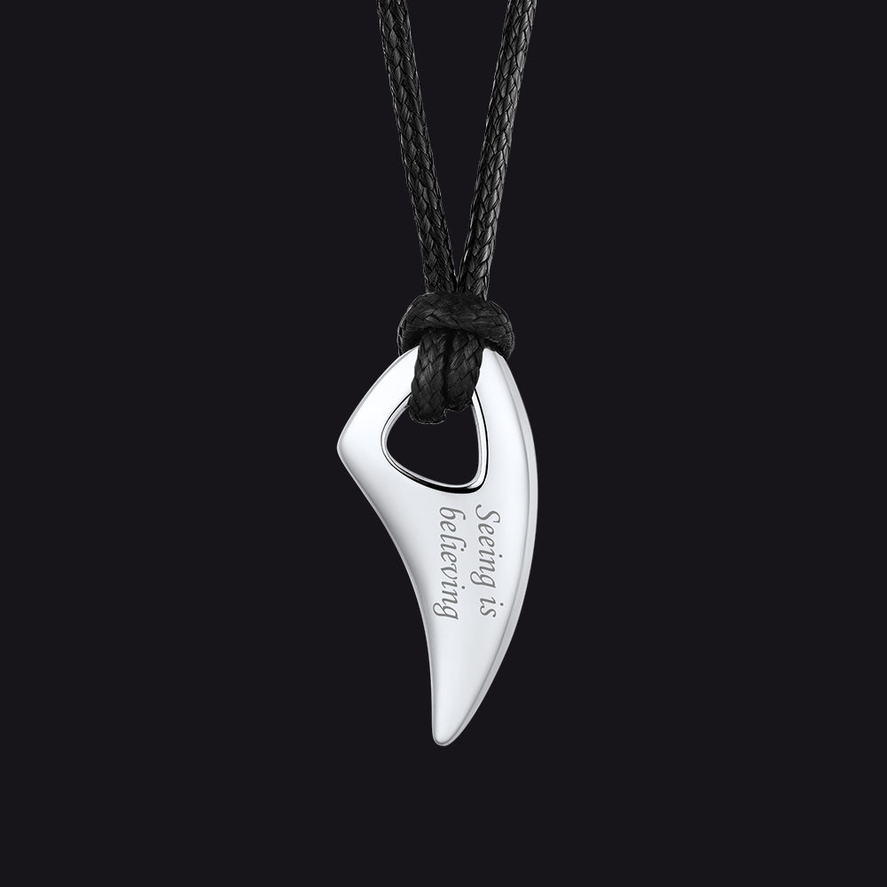Steel / Norse Viking Wolf Tooth Spear Leather Necklace for Men
