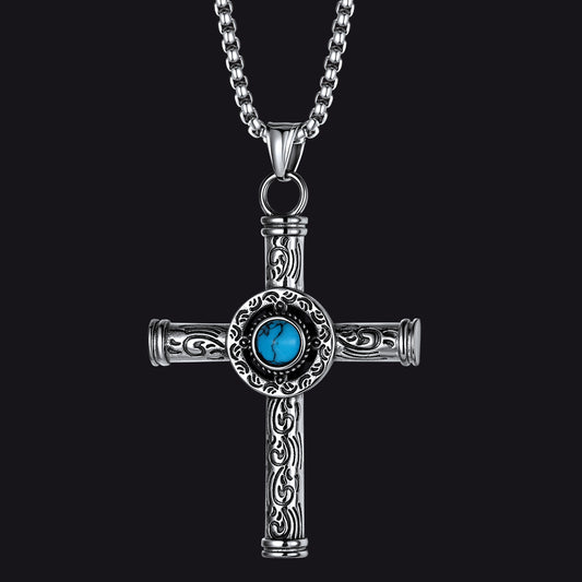 Norse mythology carved turquoise cross necklace for menimg