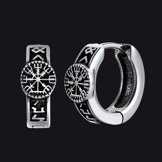 Silver Norse Viking Compass Hoop Earringsimg