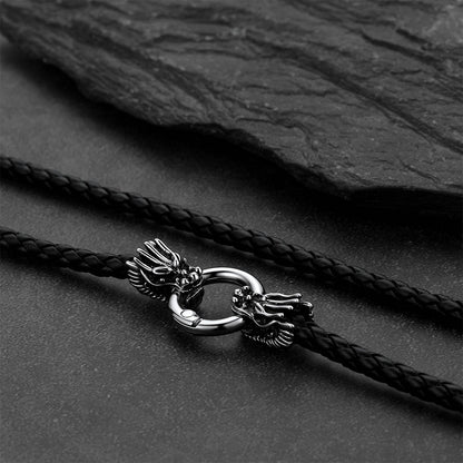 Norse Viking Dragon Head Braided Leather Necklace for Men