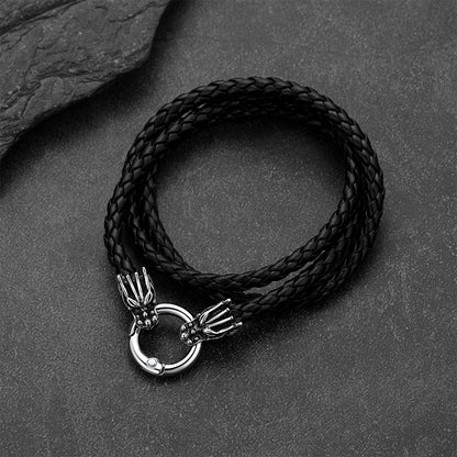 Norse Viking Dragon Head Braided Leather Necklace for Men