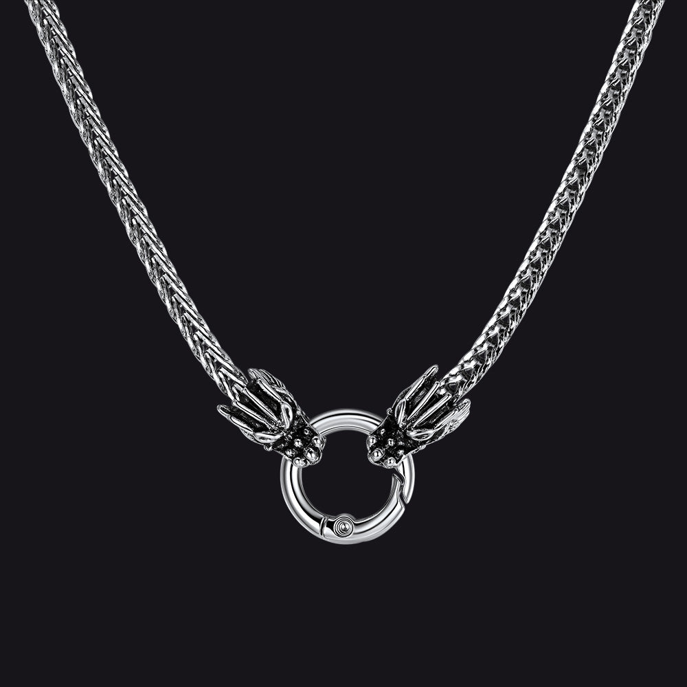 Norse Viking Dragon Head Braided Leather Cord Chain Necklace for Men