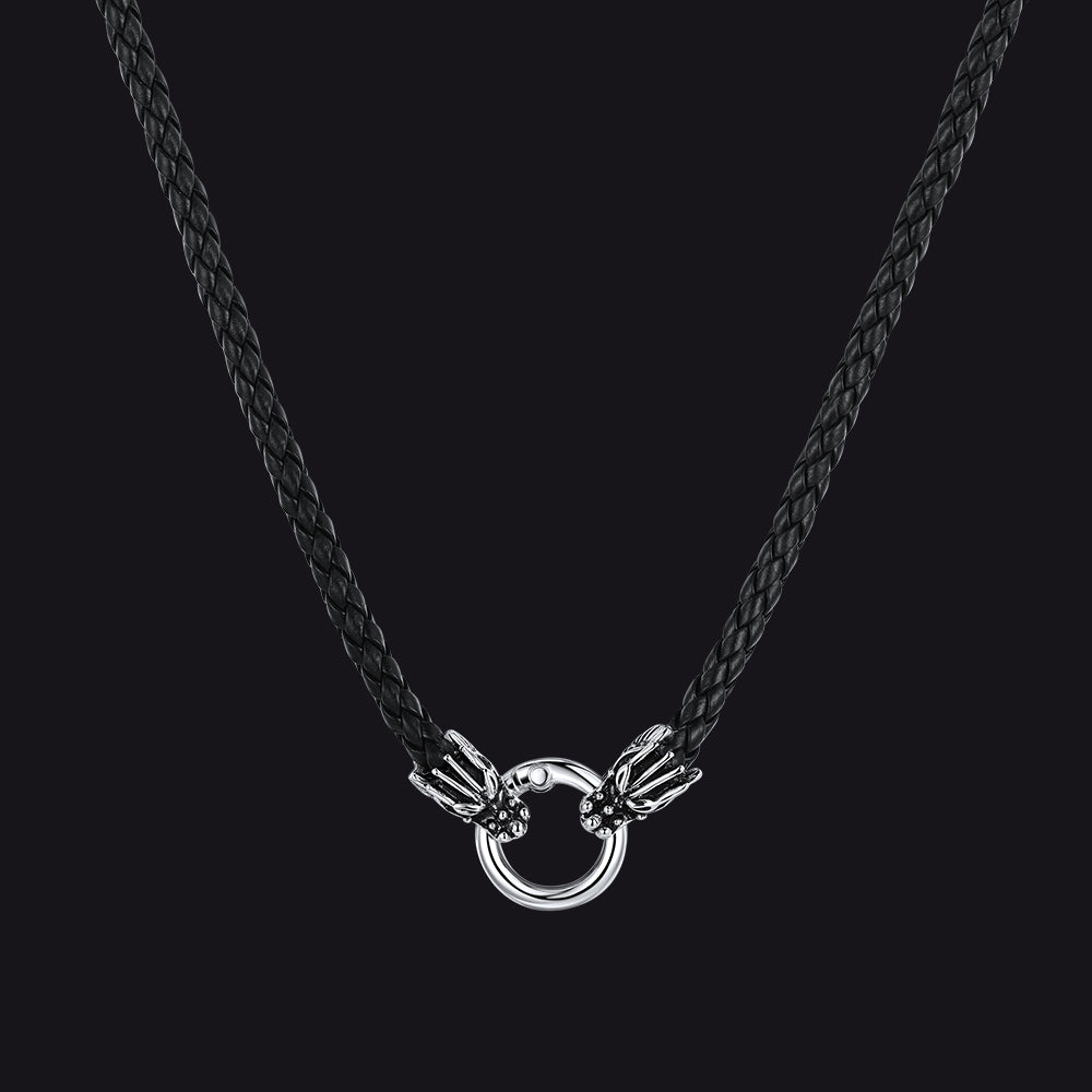 Norse Viking Dragon Head Braided Leather Necklace for Men