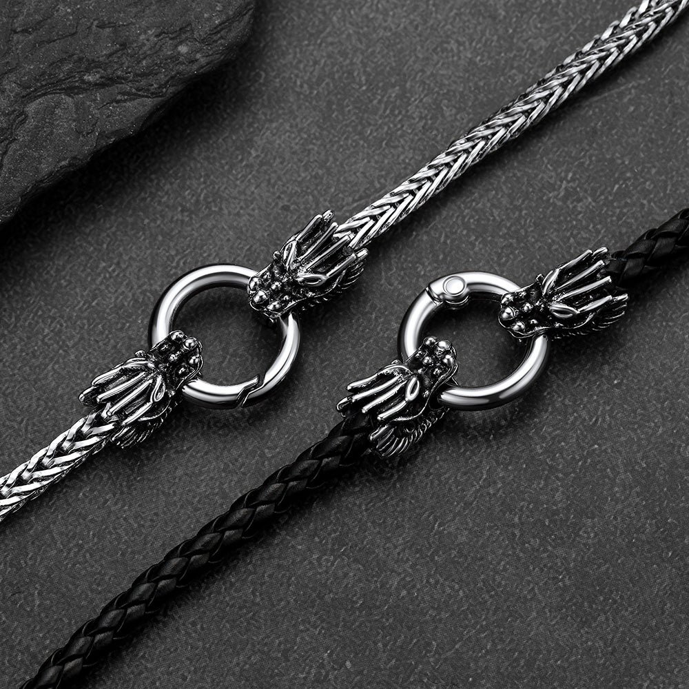Norse Viking Dragon Head Braided Leather Necklace Cord
