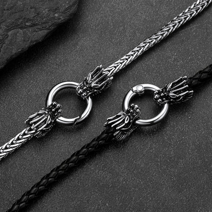 Norse Viking Dragon Head Braided Leather Necklace Cord