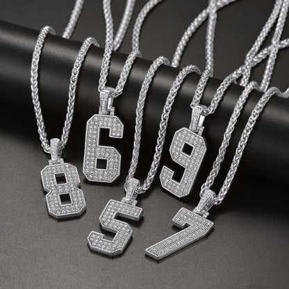 White Gold CZ Jersey Number Chain Necklace For Men Women