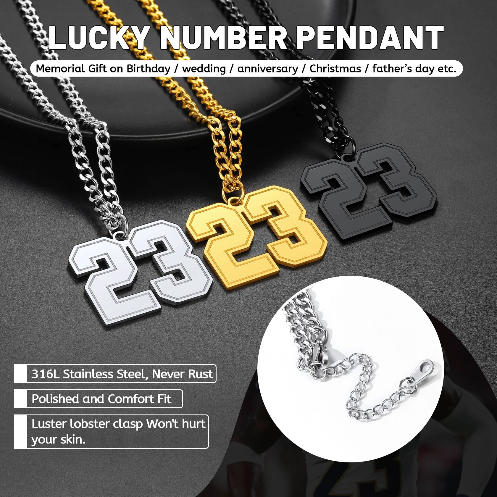 Personalized Jersey Number Chain Necklace Sports Fans Pendant