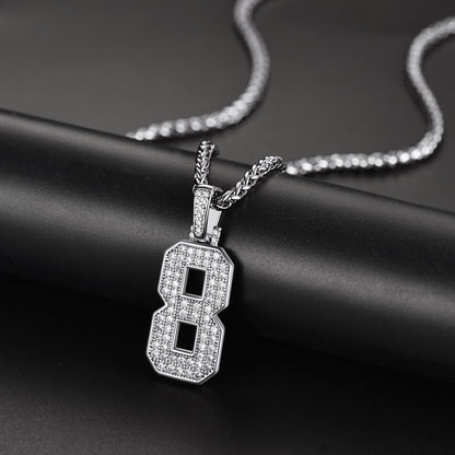 White Gold CZ Jersey Number Chain Necklace For Men Women