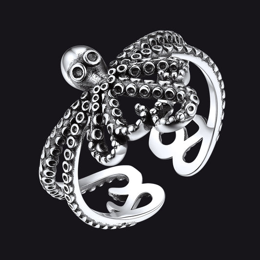 FaithHeart Sterling Silver Octopus Ring Adjustable Ring for Women FaithHeart