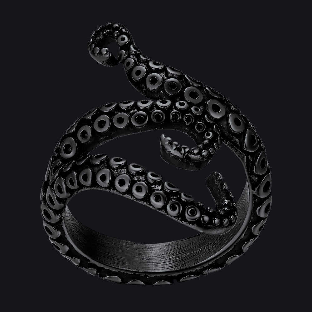 Biker Punk Three Octopus Tentacle Ring