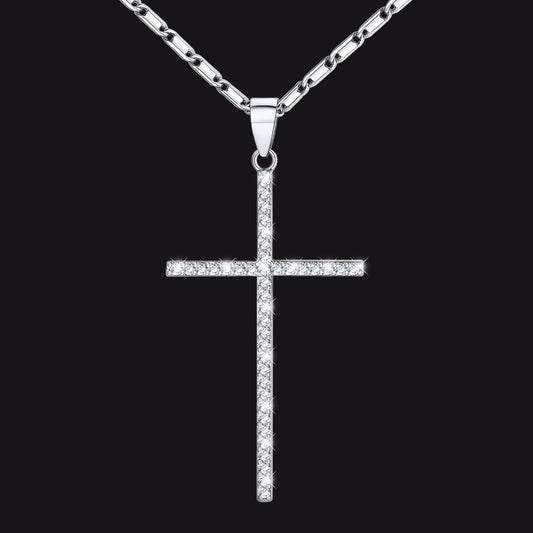 Silver Cubic zirconia cross pendant necklaceimg