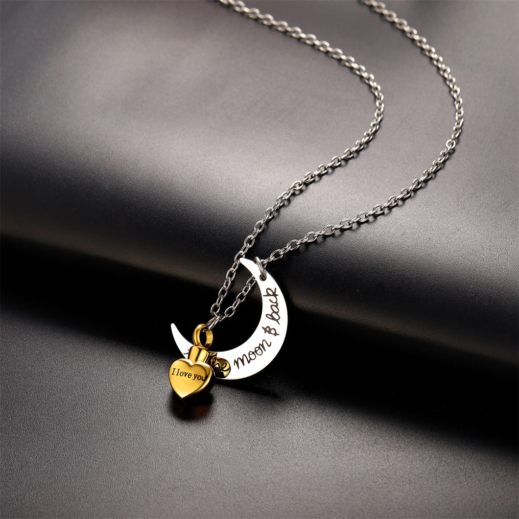   Custom Moon Heart Urn Necklace Cremation Pendant for Ashes