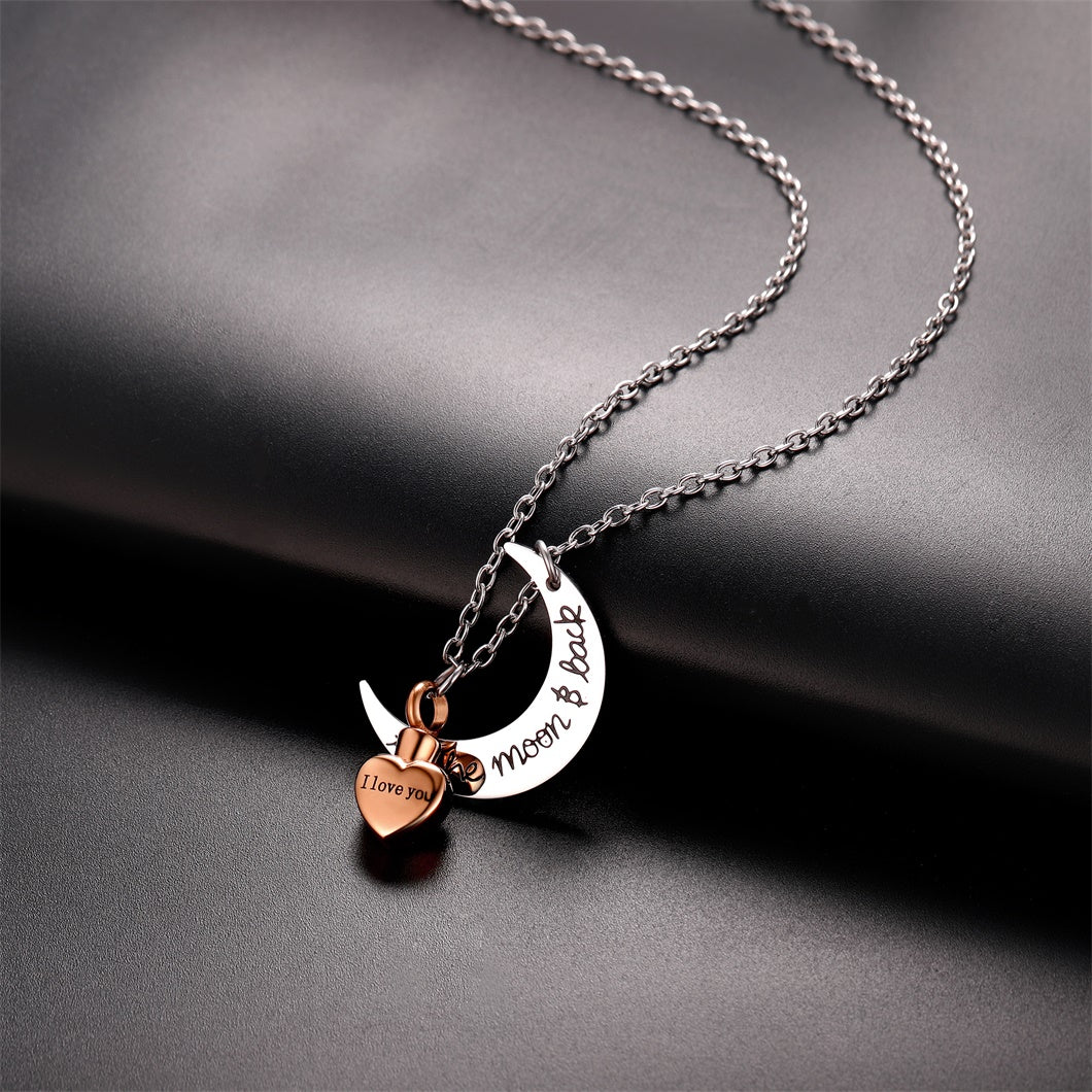   Custom Moon Heart Urn Necklace Cremation Pendant for Ashes