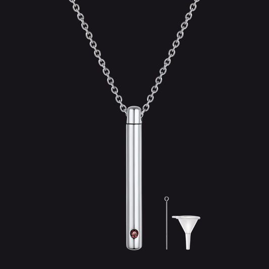 Silver Personalized Bar Urn Necklace for Ashes with Birthstone Keepsake Memorial Jewelryimg