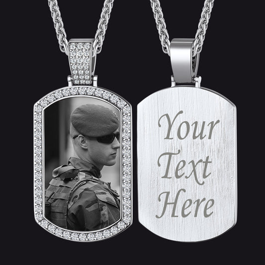 FaithHeart Zirconia Dog Tags Pendant With Picture Memorial Necklace FaithHeart