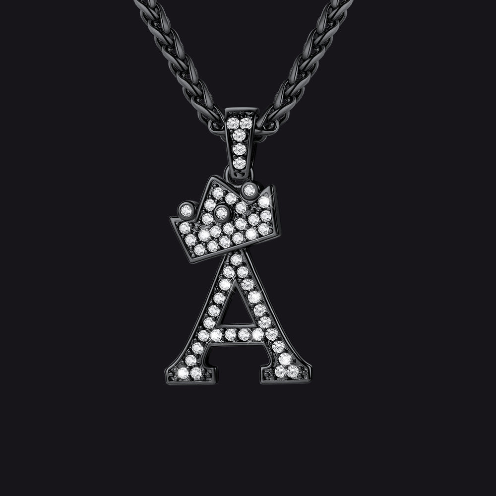 Black A initial CZ Cuban chain necklace for men and women