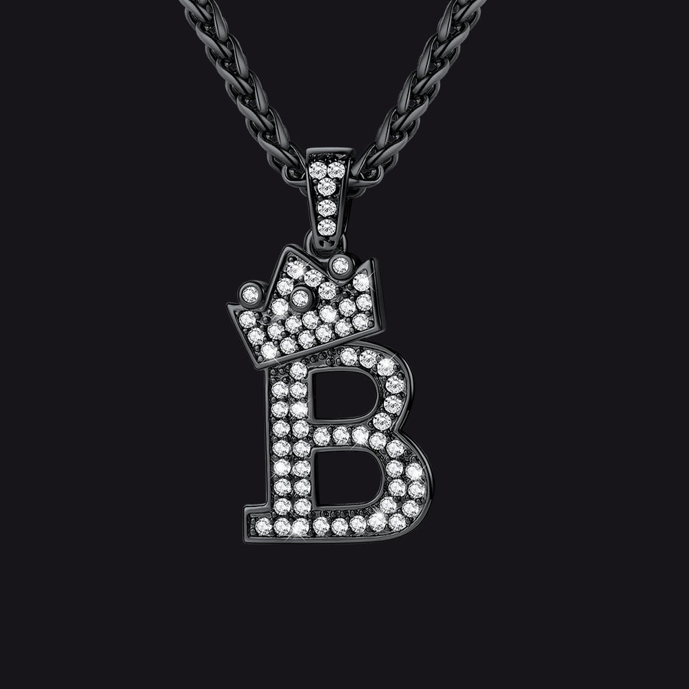 Black B initial CZ Cuban chain necklace for men and women