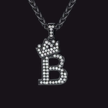 Black B initial CZ Cuban chain necklace for men and women
