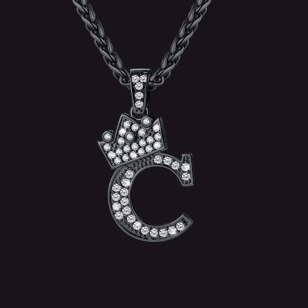 Black C initial CZ Cuban chain necklace for men and women