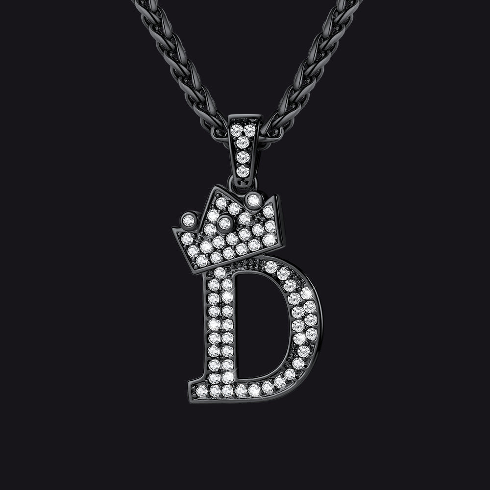 Black D initial CZ Cuban chain necklace for men and women