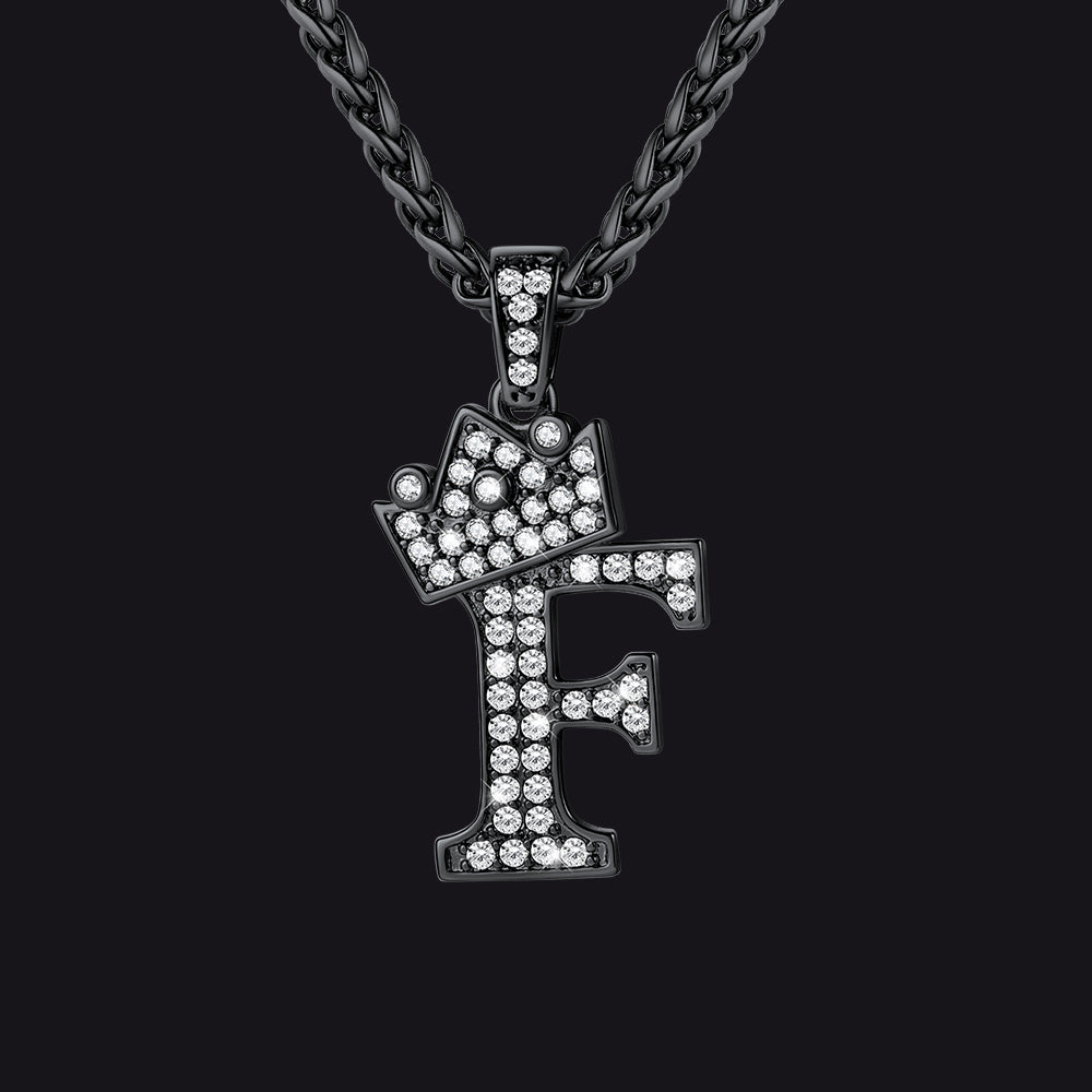 Black F initial CZ Cuban chain necklace for men and women