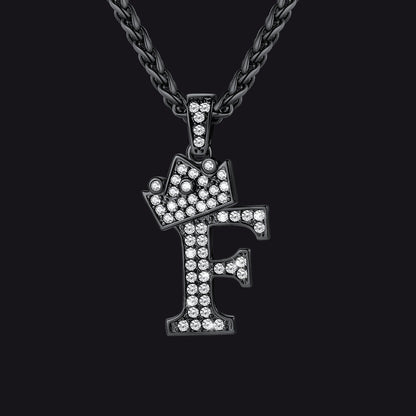 Black F initial CZ Cuban chain necklace for men and women