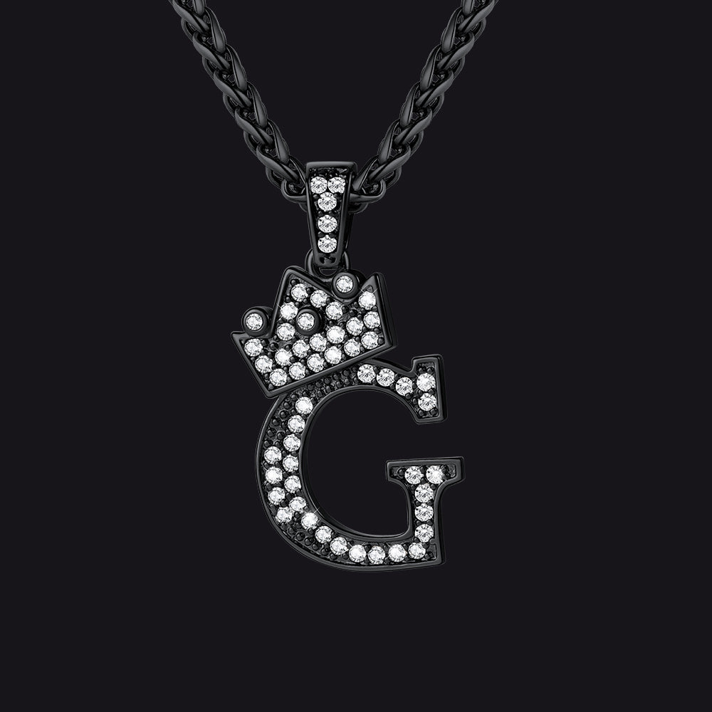 Black G initial CZ Cuban chain necklace for men and women