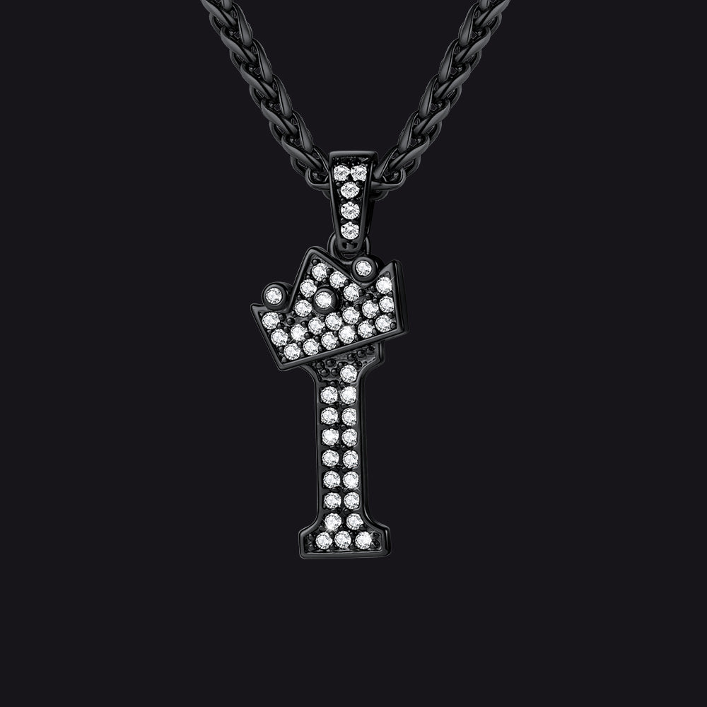 Black I initial CZ Cuban chain necklace for men and women