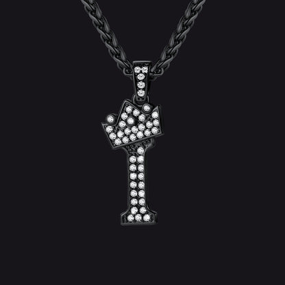 Black I initial CZ Cuban chain necklace for men and women